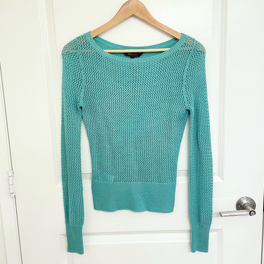 BCBGMaxAzria Teal Open Knit Sweater XS